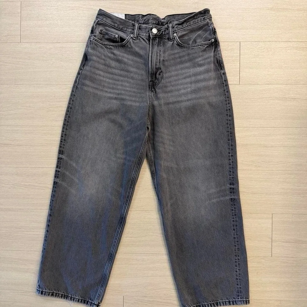 H&M Baggy Dark Grey Faded Wide Leg Jeans Mens Size 31x32 Dark Wash